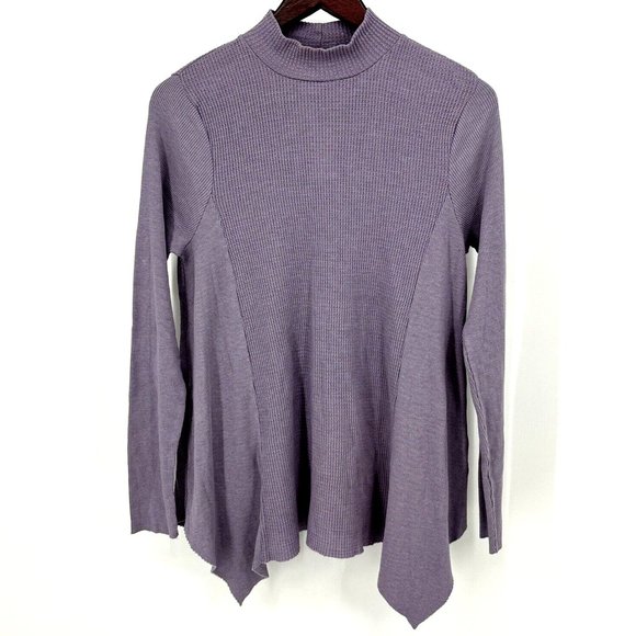 t.la Anthropologie XS Purple Sloane Waffle Knit Thermal Mock Neck Tunic Top NWT - Picture 2 of 9